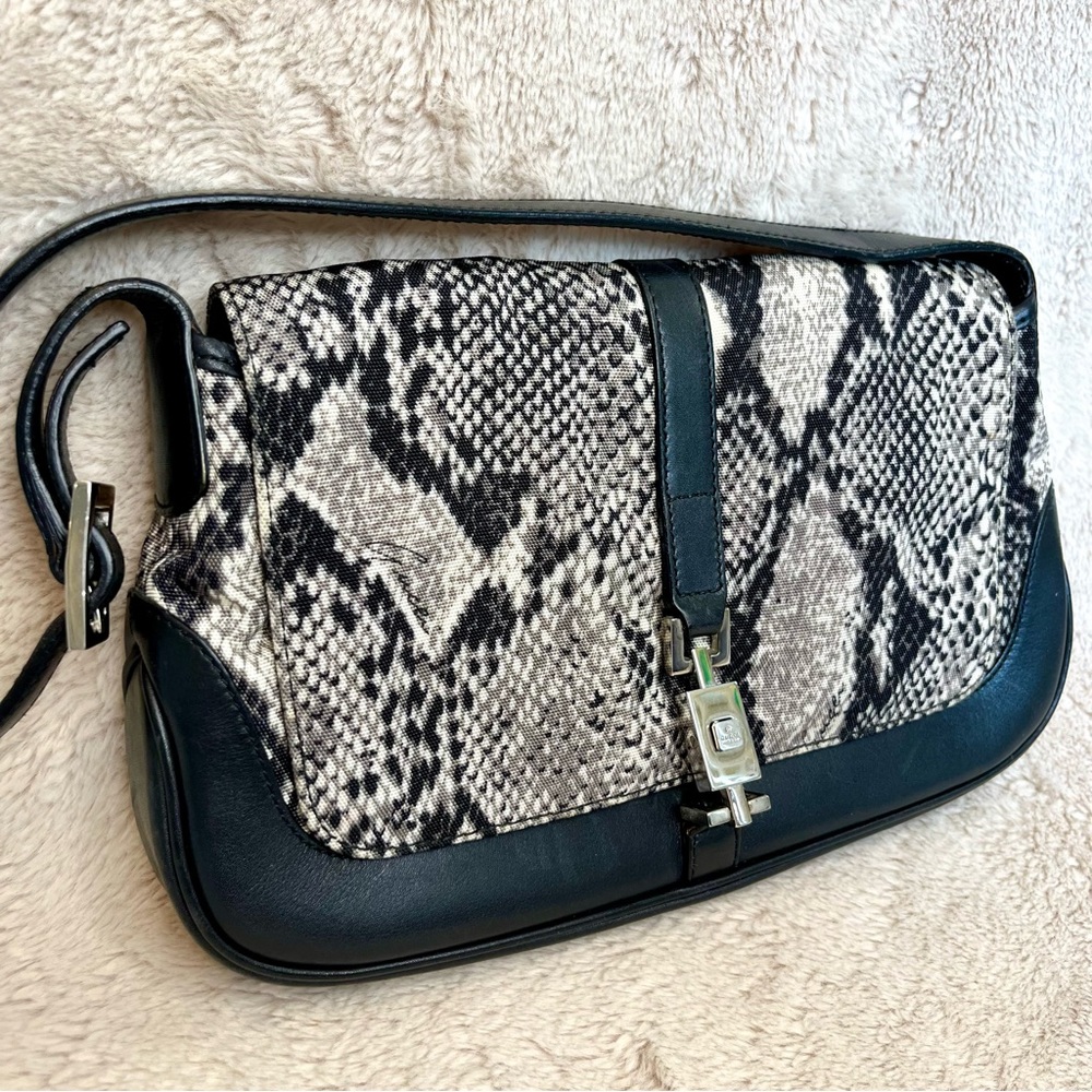 Gucci Jackie Python Print Canvas Hobo Shoulder Bag - image 5